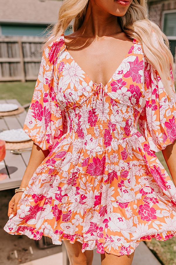 Whispering Muse Floral Mini Dress in Orange