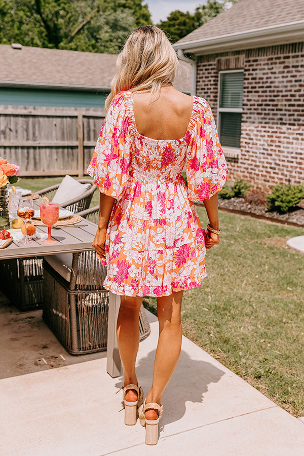 Whispering Muse Floral Mini Dress in Orange