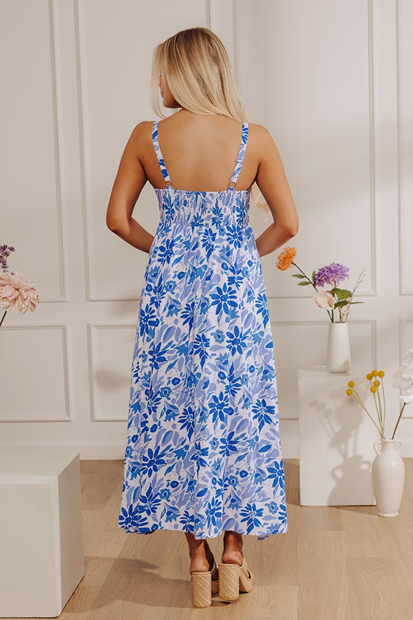 blue and white floral midi dress Tranquil Time Floral Midi in Blue S / Blue