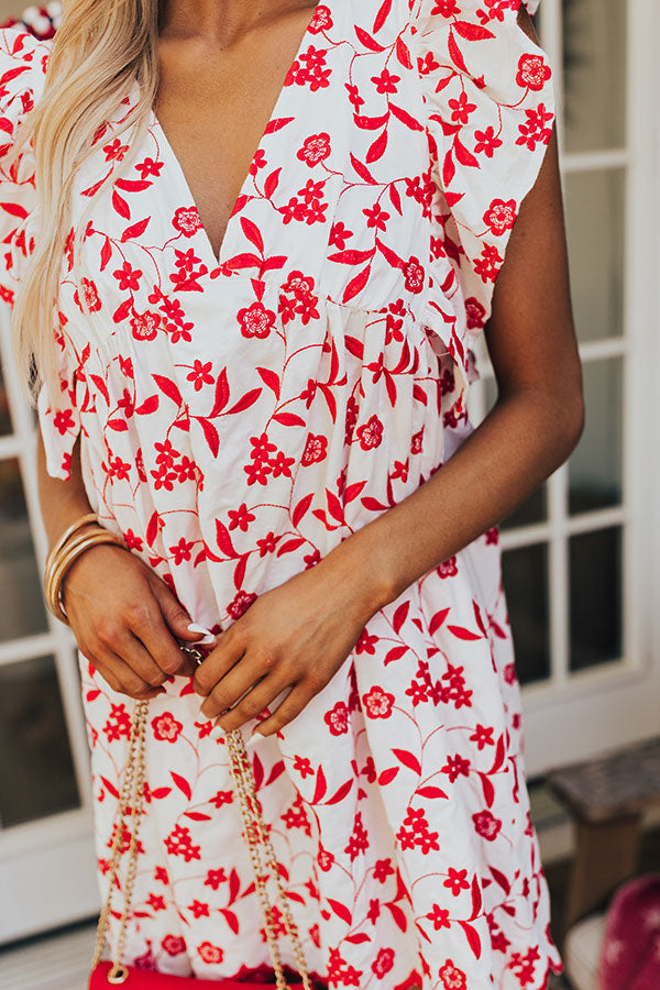 Ready For Vacay Embroidered Babydoll Dress in Red