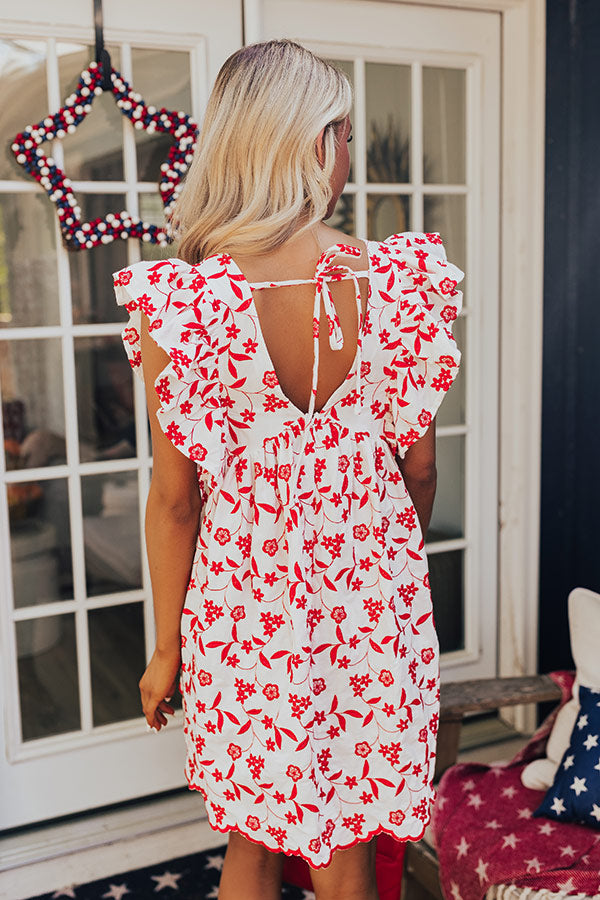 Ready For Vacay Embroidered Babydoll Dress in Red