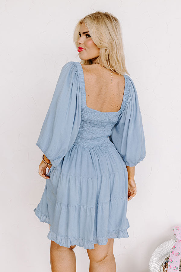 Whispering Muse Smocked Mini Dress In Sky Blue Curves