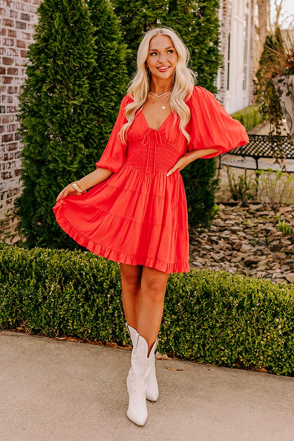 red smocked mini dress Smocked Cotton Poplin Mini Dress - Red