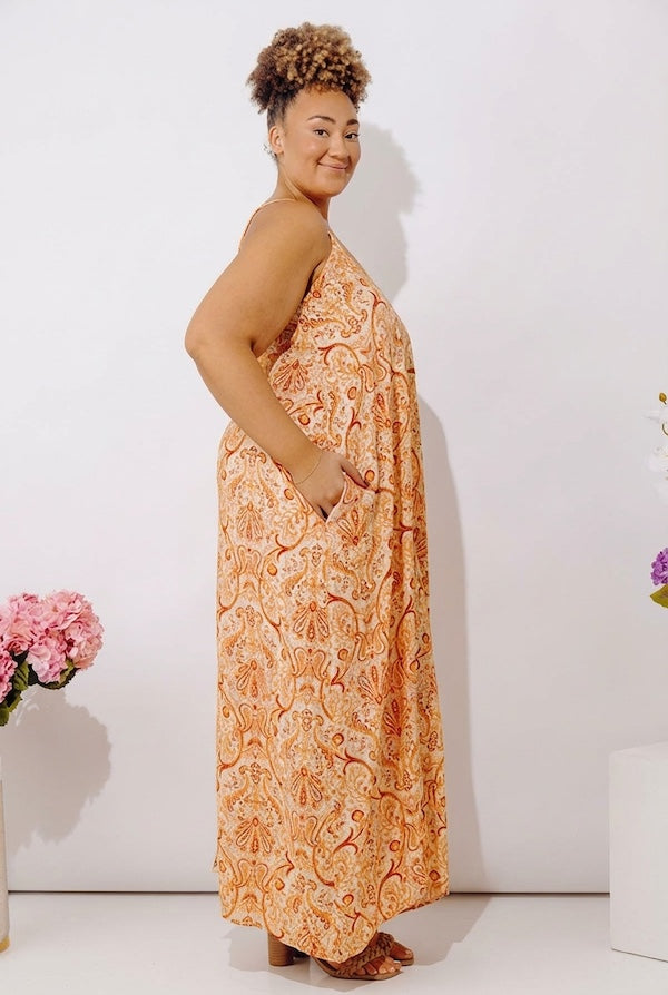 Sandy Shore Paisley Maxi Dress In Orange Curves Image - 3