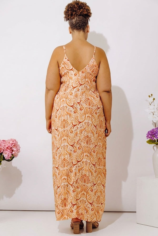 Tranquil Horizon Floral Maxi In Orange Curves 3XL / Orange Tranquil Horizon Floral Maxi In Orange Curves 3XL / Orange