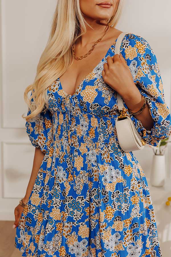 Whispering Muse Floral Mini Dress In Ocean Blue Image - 2