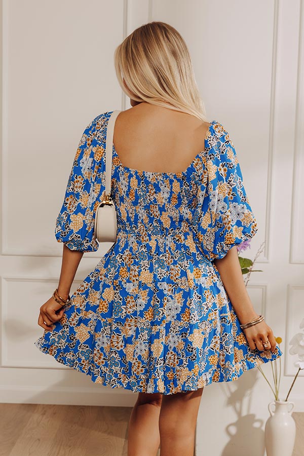 Whispering Muse Floral Mini Dress In Ocean Blue Image - 4