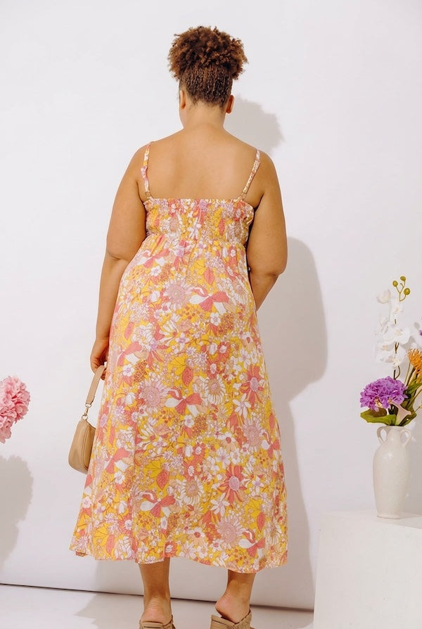 Tranquil Time Floral Midi Dress in Golden Honey Curves Image - 5