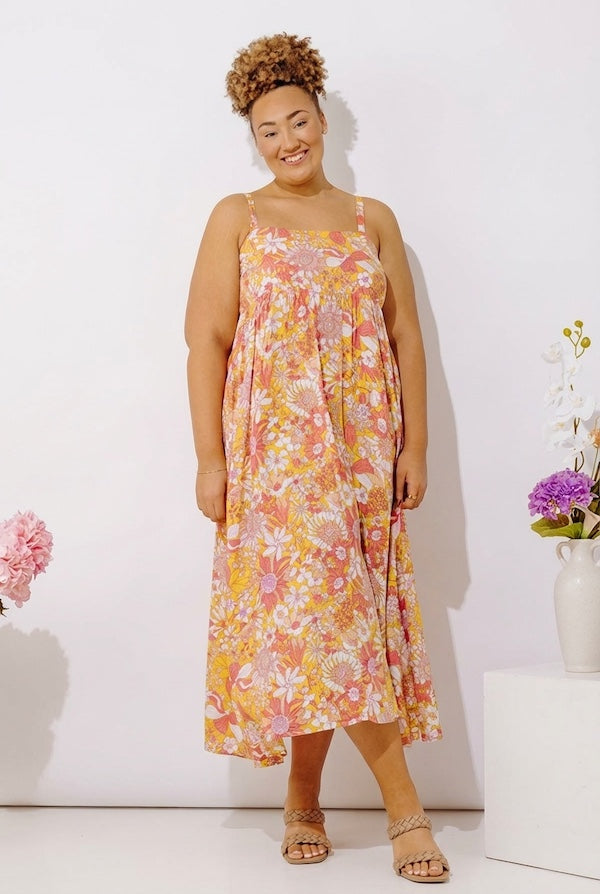 Tranquil Time Floral Midi Dress in Golden Honey Curves Image - 3