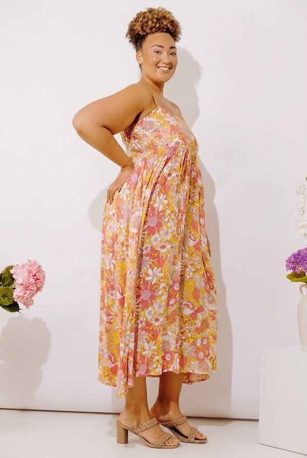 Tranquil Time Floral Midi Dress in Golden Honey Curves Image - 4