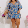 Whispering Muse Floral Mini Dress In Ocean Blue Curves Image - 1