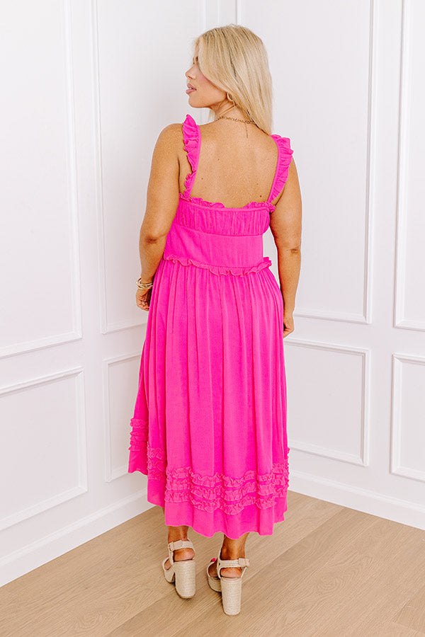 Bayside Bliss Ruffle Midi in Hot Pink Curves