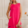 Coastal Sunshine Frayed Gauze Mini Dress in Hot Pink Image - 1