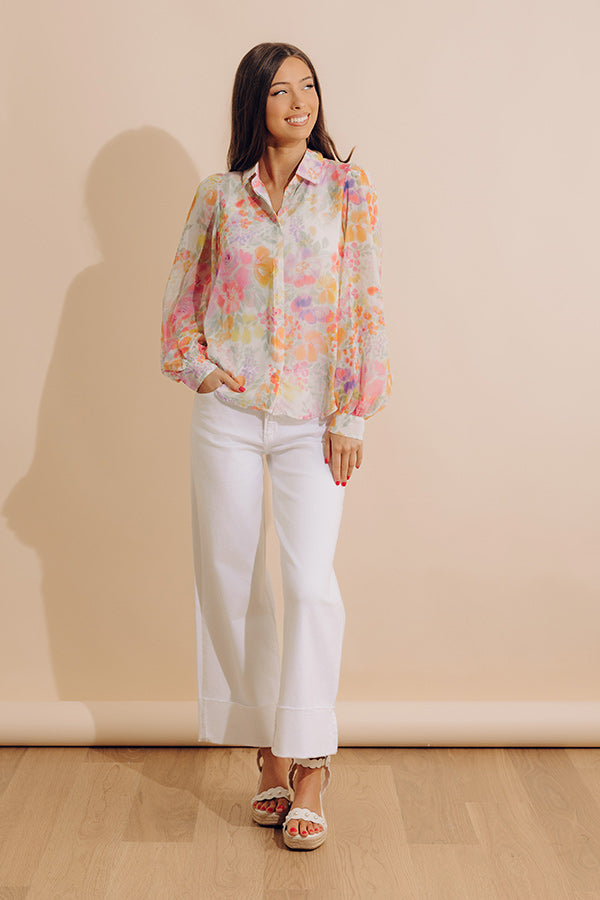 Lush Blooms Chiffon Button Up Image - 2