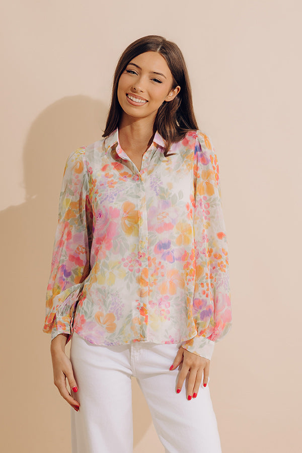 Lush Blooms Chiffon Button Up Image - 1