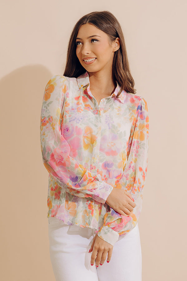 Lush Blooms Chiffon Button Up Image - 4