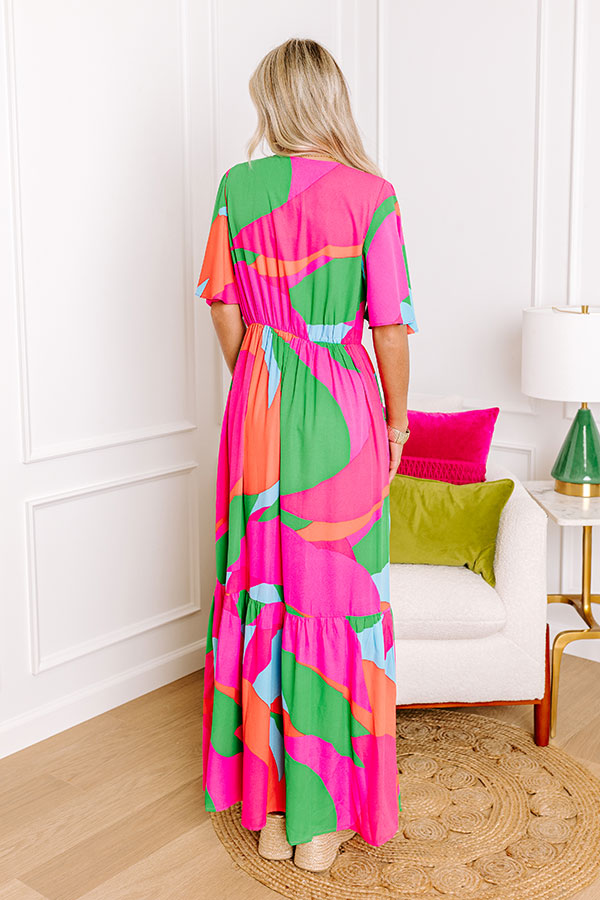 Sailboat Soiree Color Block Maxi in Hot Pink