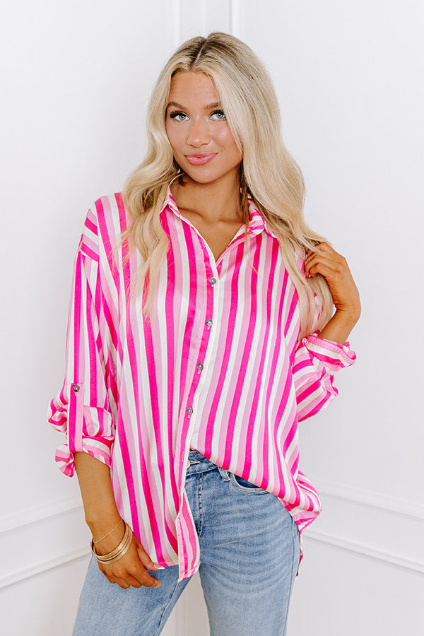 Stripe Along Satin Button Up