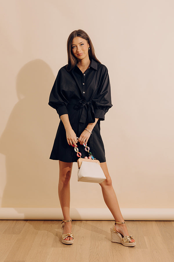 Mykonos Stroll Button Down Mini Dress in Black Image - 4