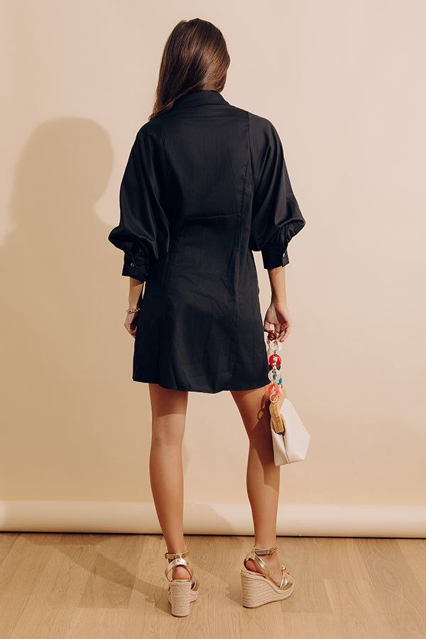 Mykonos Stroll Button Down Mini Dress in Black Image - 5