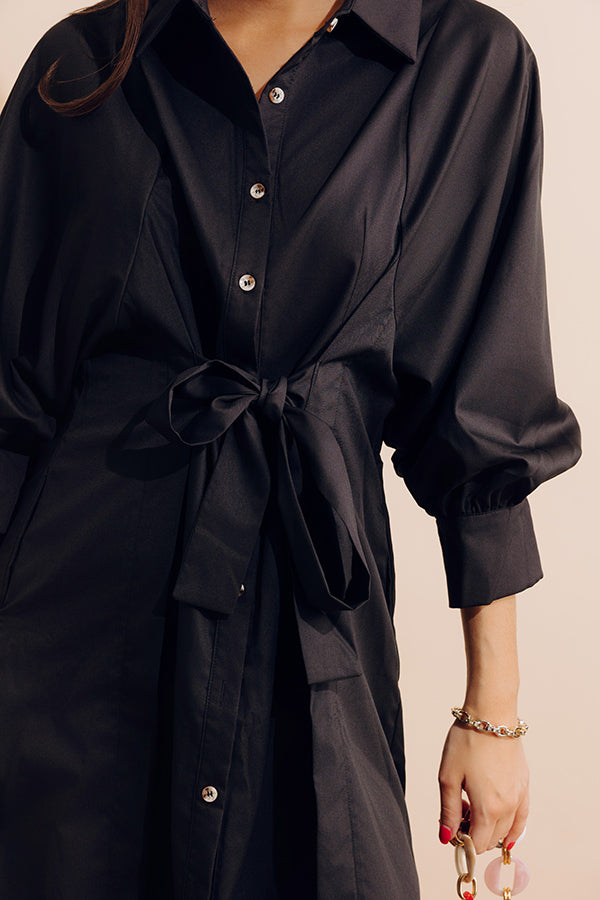 Mykonos Stroll Button Down Mini Dress in Black Image - 2