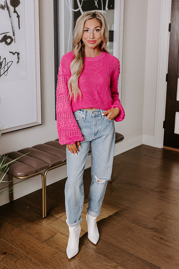 Cityscape Charm Knit Sweater Top in Hot Pink