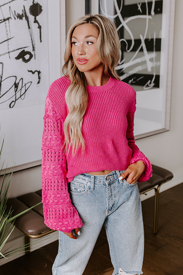 Cityscape Charm Knit Sweater Top in Hot Pink