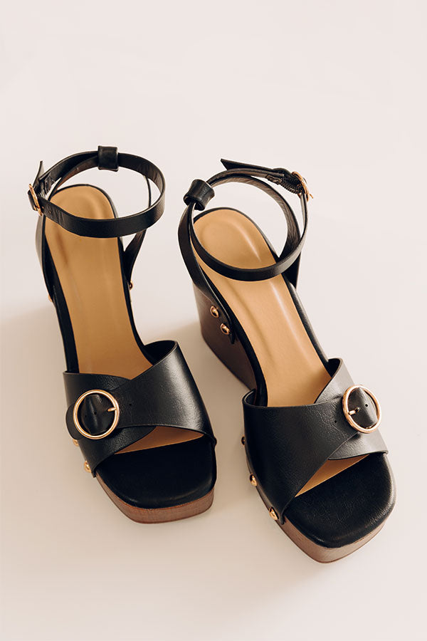 The Trisha Faux Leather Wedge in Black Image - 3