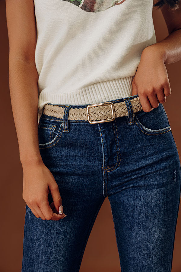 Oh So Chic Faux Leather Belt in Warm Taupe