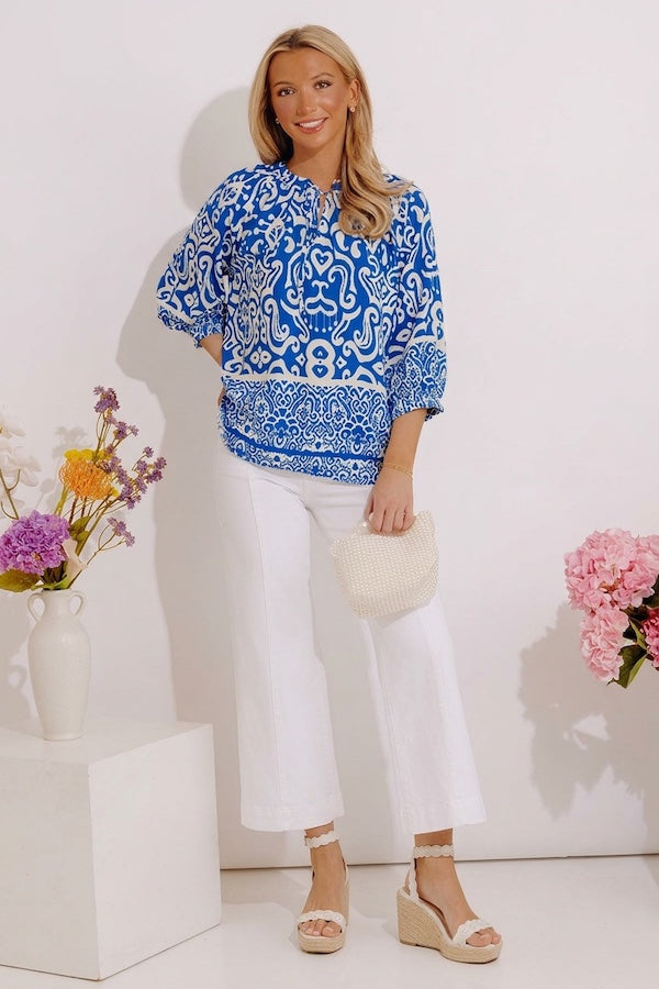 Santorini Season Shift Top in Ocean Blue Image - 5