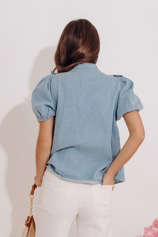 Sweetly Simple Denim Ruffle Top Image - 3