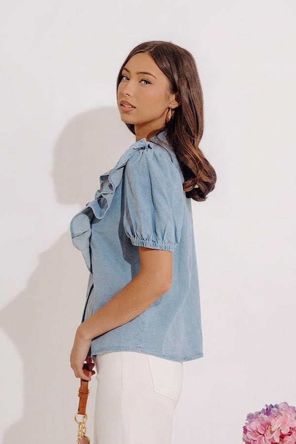 Sweetly Simple Denim Ruffle Top Image - 2