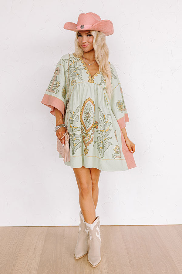 Sweet Duet Embroidered Babydoll Dress in Mint