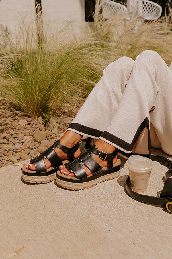 The Frankie Faux Leather Espadrille in Black