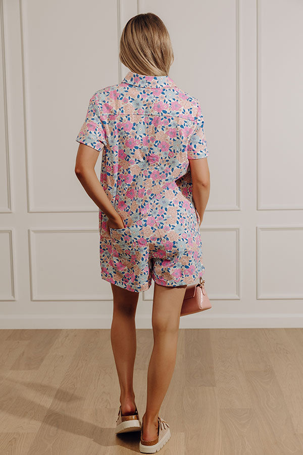 Sunny With A Chance of Blooms Denim Romper in Pink Image - 4