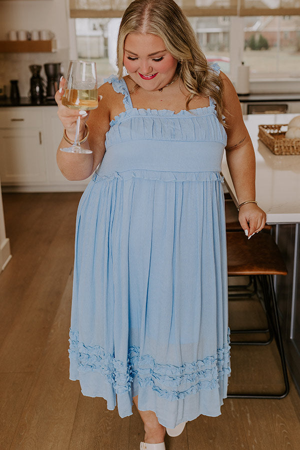 Bayside Bliss Ruffle Midi in Sky Blue Curves