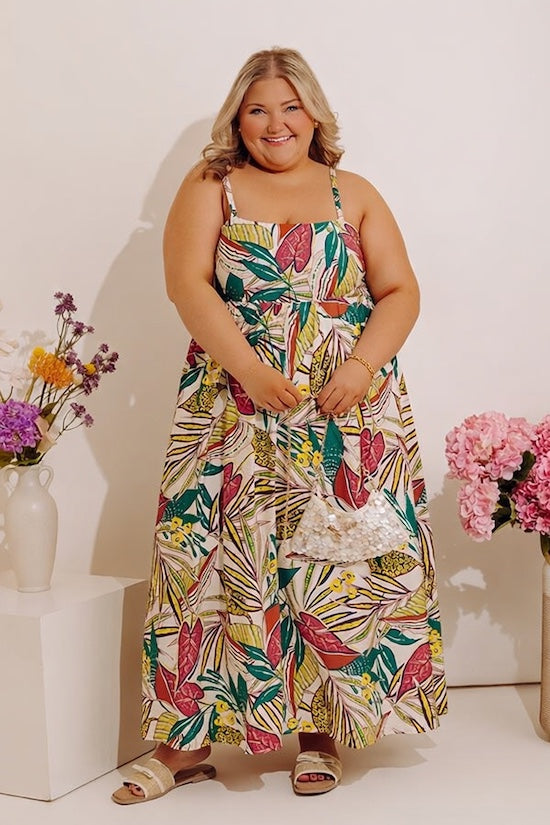 Tranquil Time Floral Midi Dress in Cream Curves Image - 2