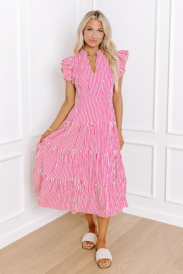 Bayside Brunch Stripe Midi in Hot Pink