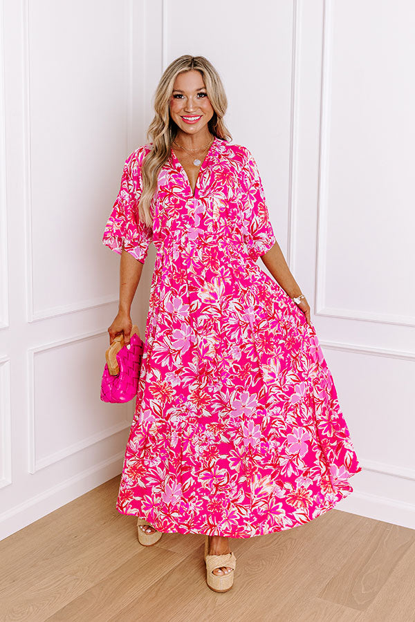 Blossom Breeze Floral Maxi In Hot Pink