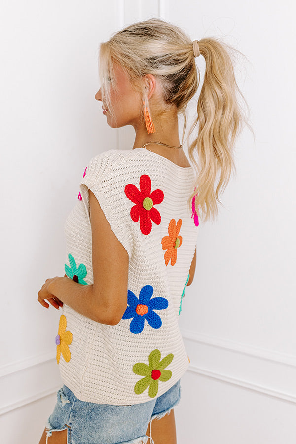 Blossoms Around Embroidered Sweater Top