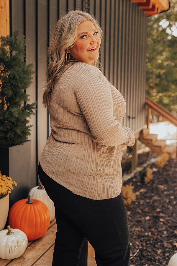 Fresh Breeze Ribbed Cardigan In Mocha Curves