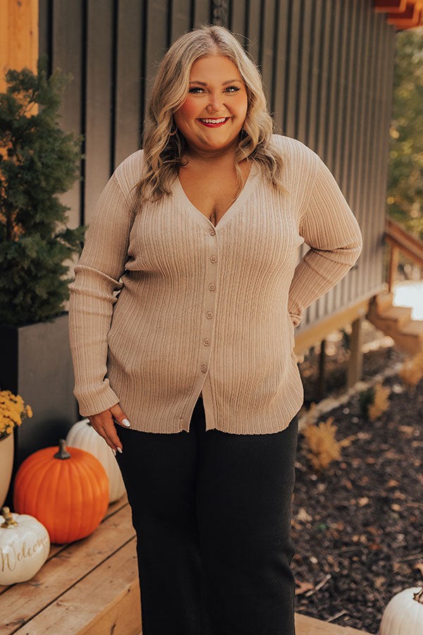 Fresh Breeze Ribbed Cardigan In Mocha Curves