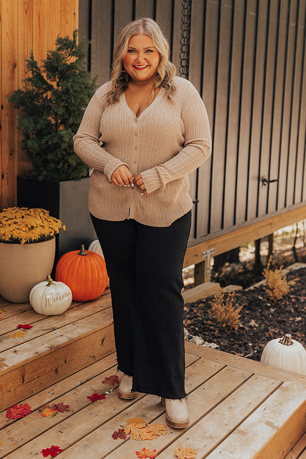 Fresh Breeze Ribbed Cardigan In Mocha Curves