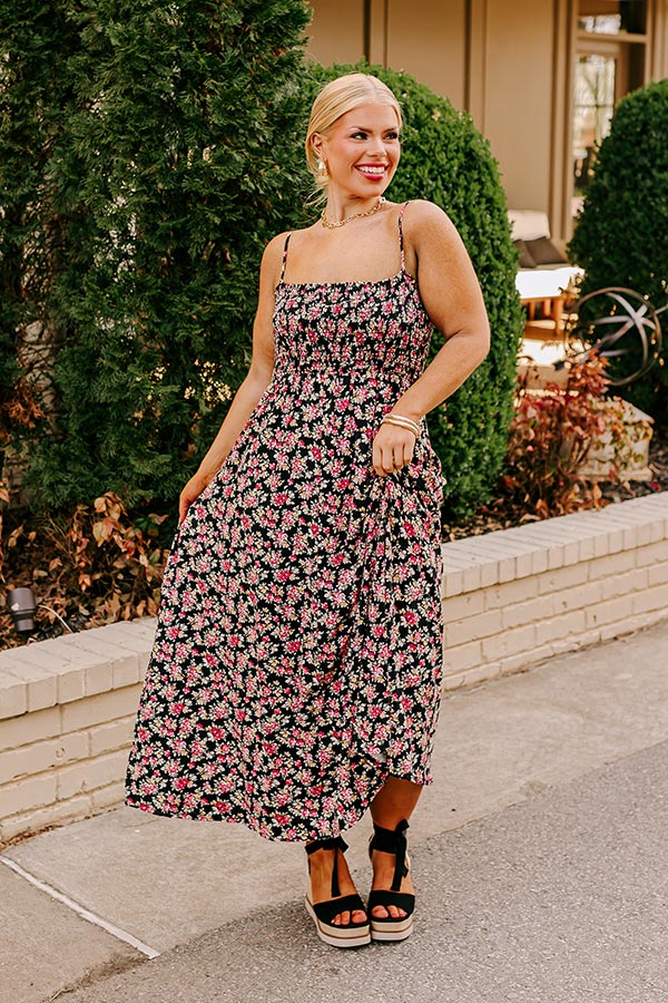 Smiles and Sunshine Floral Maxi in Black Curves