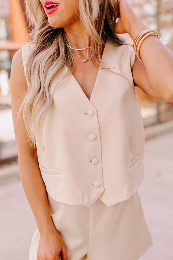 Girl Boss Crop Vest in Champagne