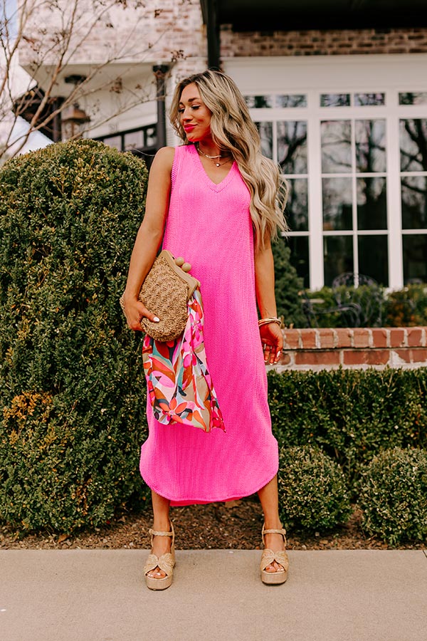 Boardwalk Cutie Ribbed Midi in Bubblegum Pink