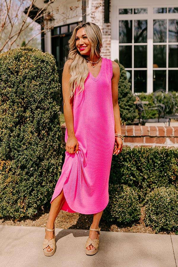 Boardwalk Cutie Ribbed Midi in Bubblegum Pink