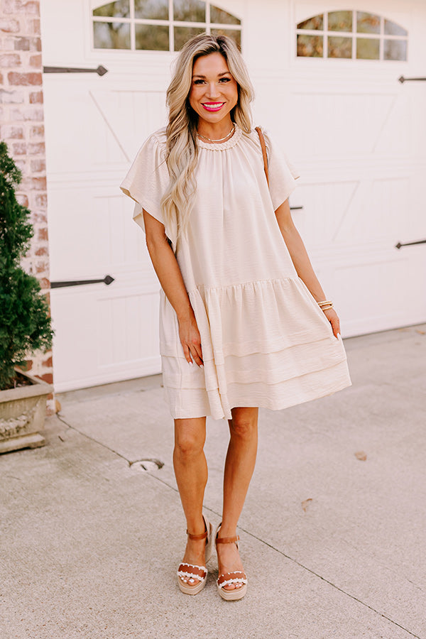 cream shift dress with sleeves Sail to Sable Cream Tweed Button Front Shift Dress Cream / XL / SP2639