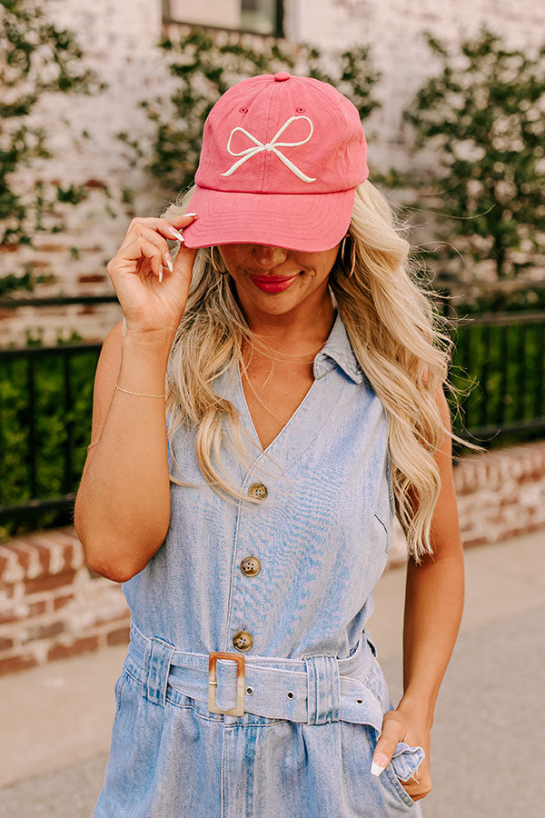 Put A Bow On It Embroidered Baseball Cap in Rose