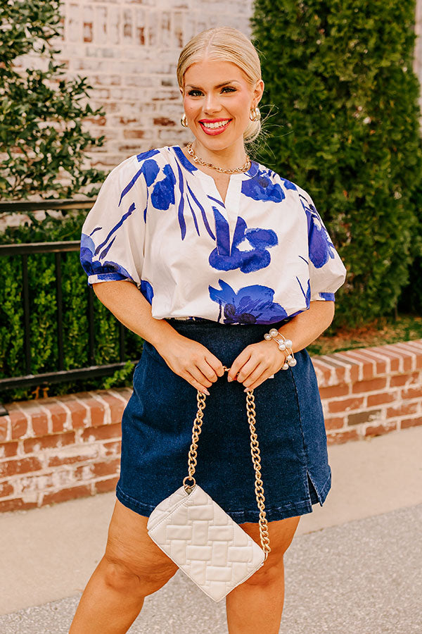 French Riviera Floral Shift Top in White Curves